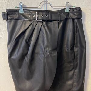 Express Black Faux Leather Paperbag Skirt Belted Size 14